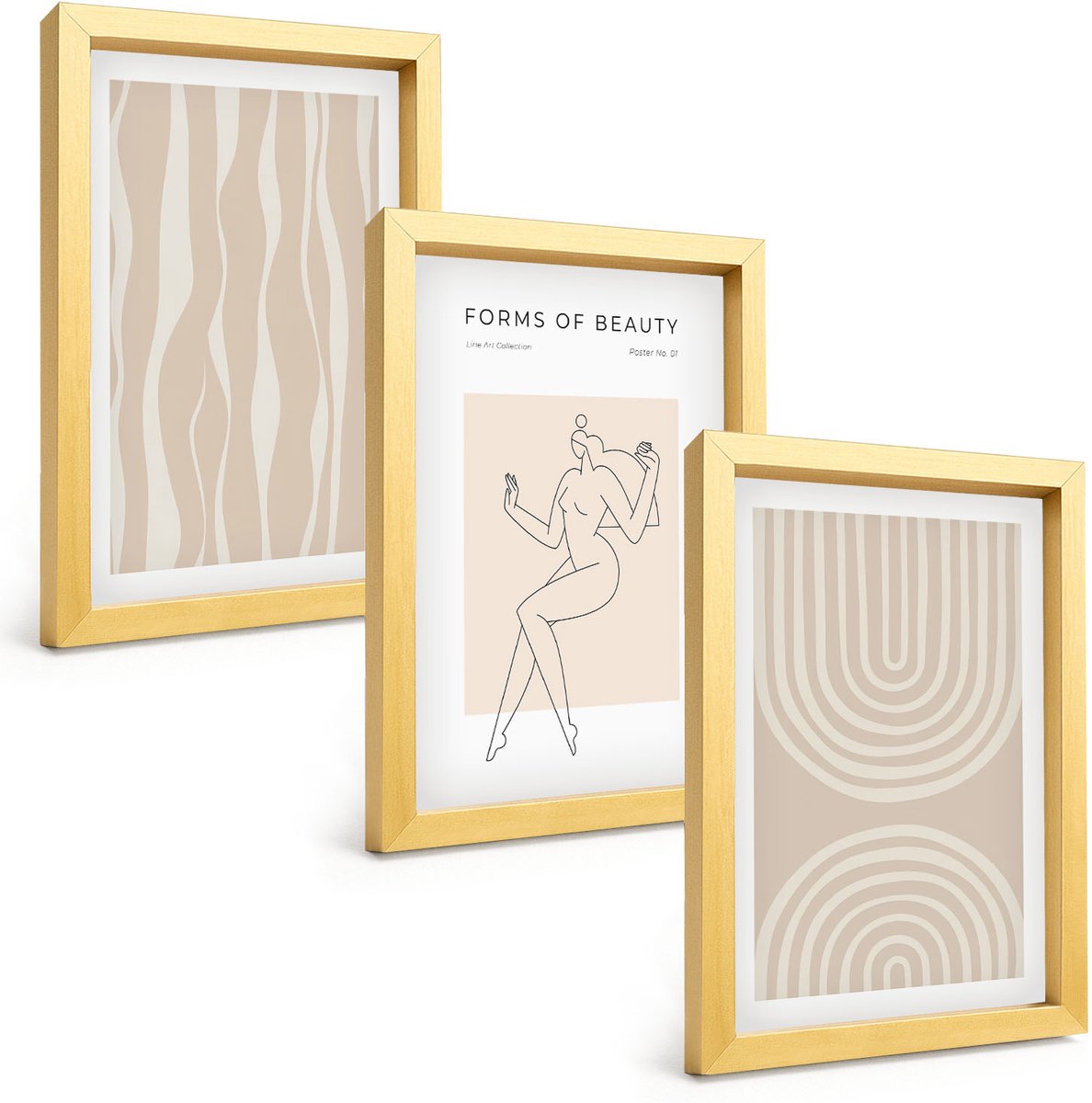 TULUP 4-Delige Schilderij Set - Abstracte patronen, delicate boho-decoraties - 20 x 30 cm - Wanddecoratie - Muurdecoratie - Moderne Interieurdecoratie Gouden lijst