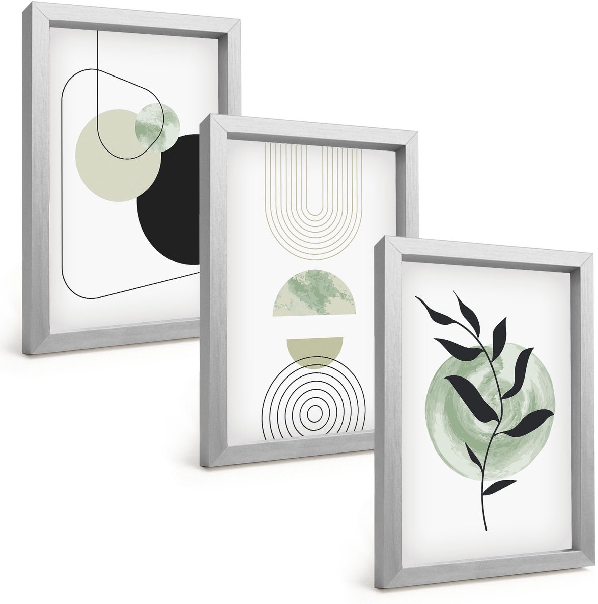 Tulup 4-Delige Schilderij Set - Abstracte vormen en plantmotieven in groen - 20 x 30 cm - Stijlvolle Muurdecoratie - Slaapkamer
