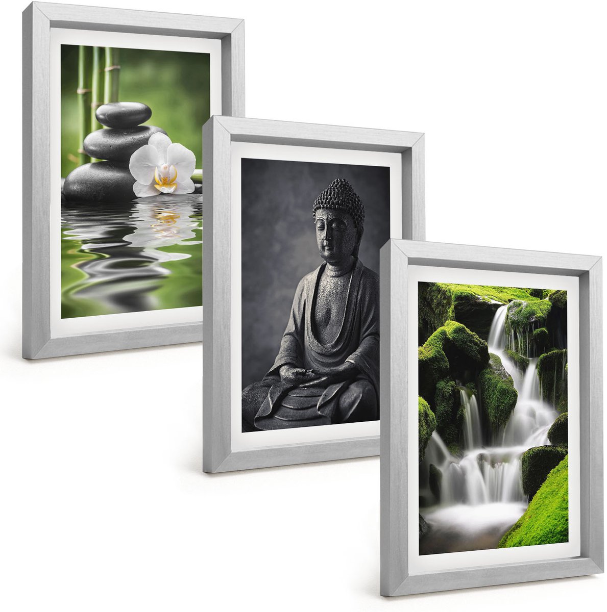Tulup 4-Delige Schilderij Set - Rustgevende zen-afbeeldingen met water, stenen en Boeddha - 20 x 30 cm - Decoratieve Schilderijen - Wanddecoratie - Hal - Interieur Decoratie