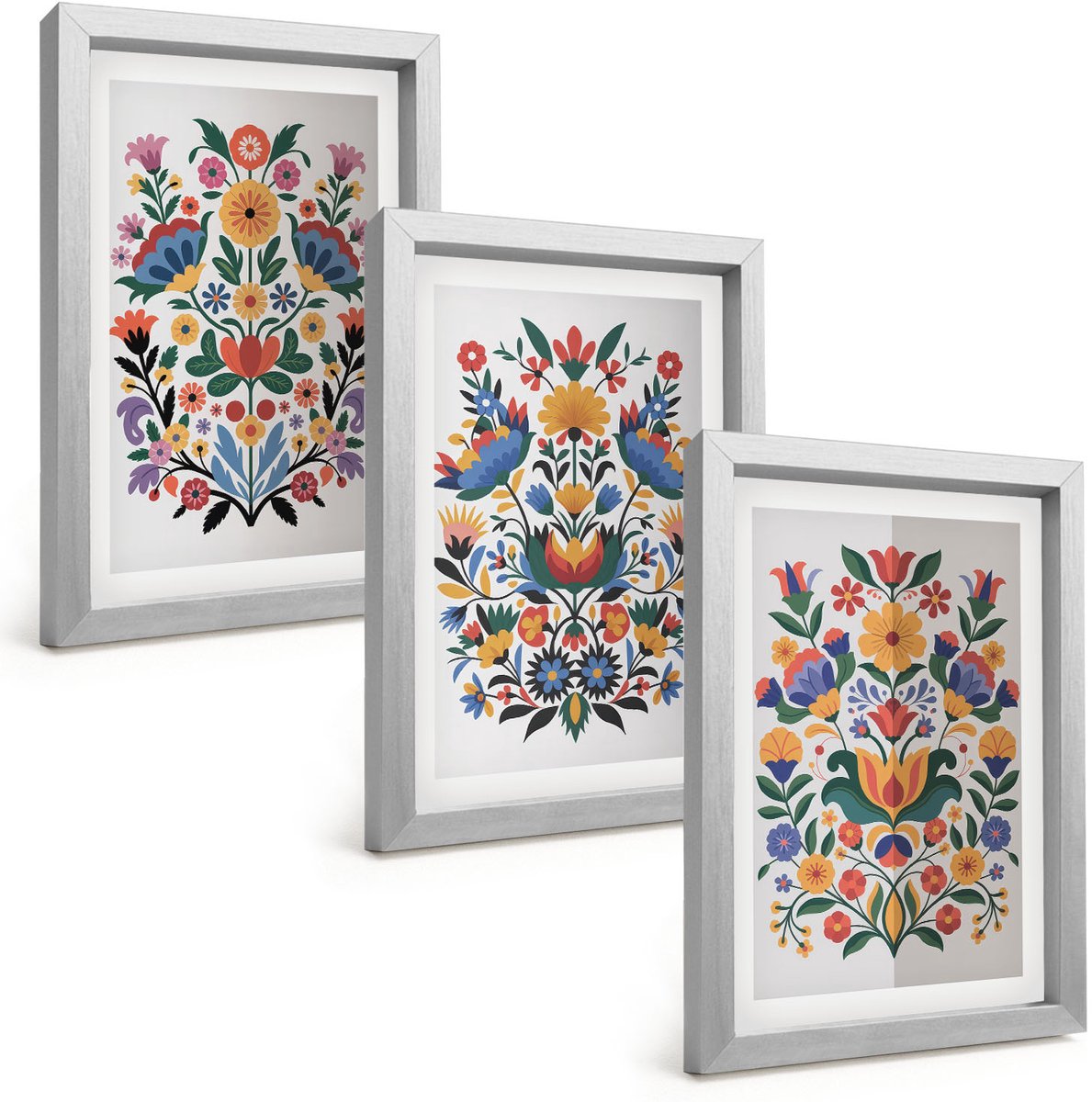Tulup 4-Delige Schilderij Set - Bloemmotieven in intense kleuren op een witte achtergrond. - 20 x 30 cm - Wanddecoratie - Moderne Interieurdecoratie - Muurdecoratie