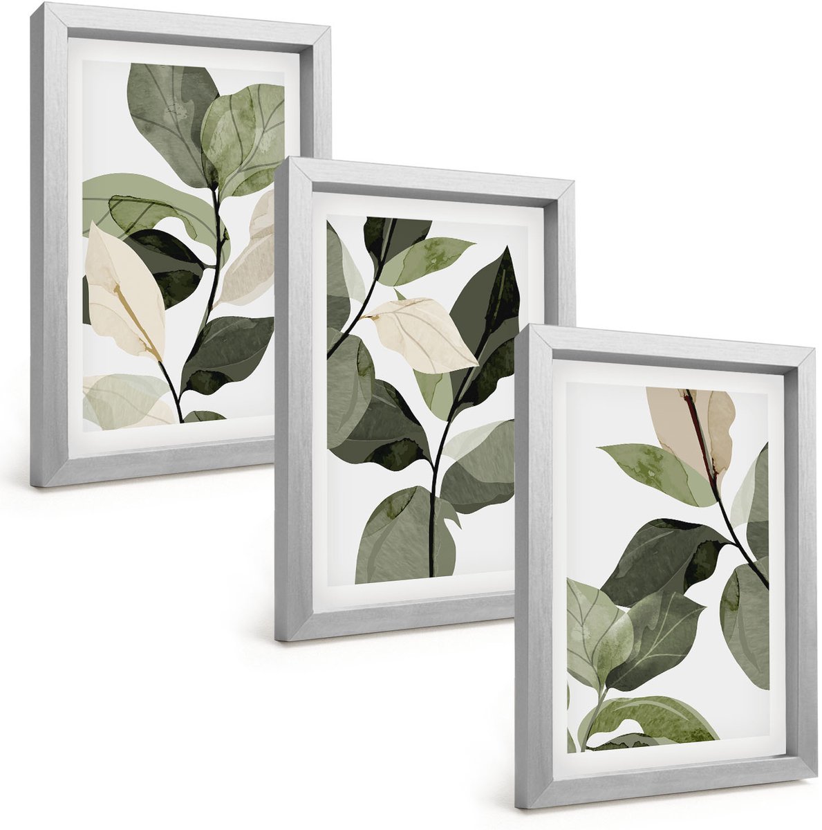 Tulup 4-Delige Schilderij Set - Geschilderde delicate boho-plantenbladeren - 20 x 30 cm - Decoratieve Schilderijen - Wanddecoratie - Hal
