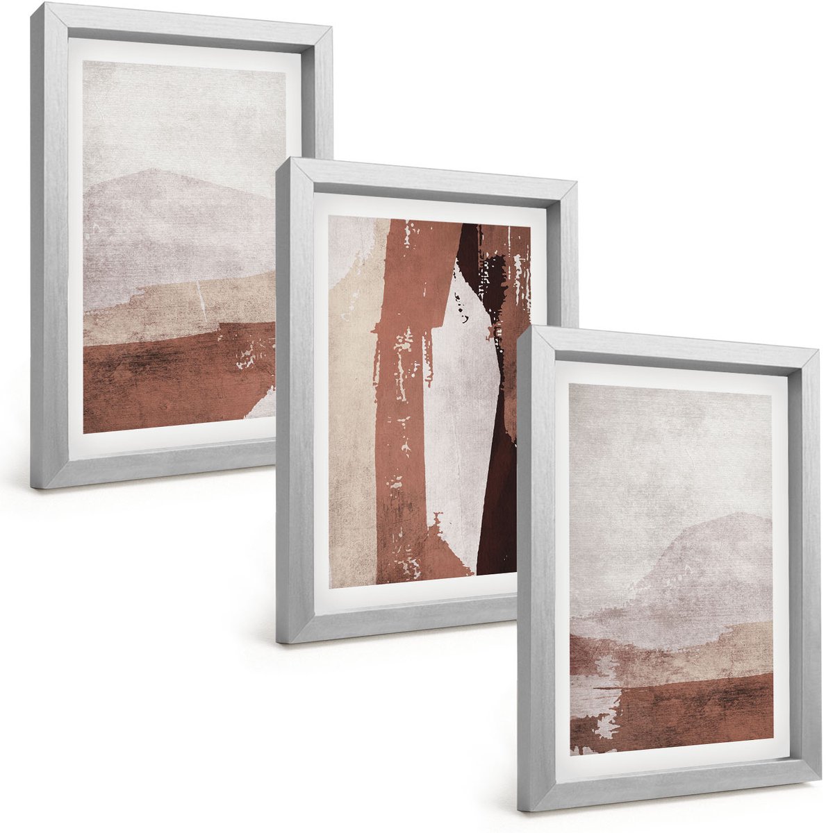 Tulup 4-Delige Schilderij Set - Abstracte patronen in bruine en beige tinten. - 20 x 30 cm - Muurdecoratie - Wanddecoratie - Slaapkamer - Interieur Decoratie