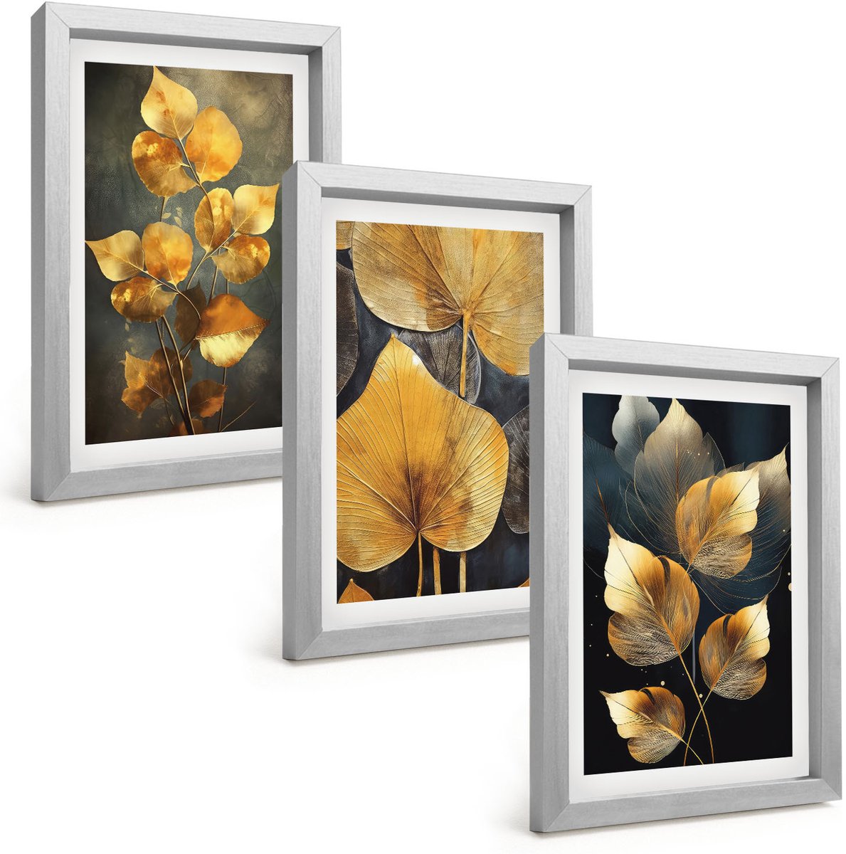 Tulup 4-Delige Schilderij Set - Bladeren in verschillende tinten geel op een donkere achtergrond - 20 x 30 cm - Moderne Wanddecoratie - Woonkamer - Interieur Decoratie
