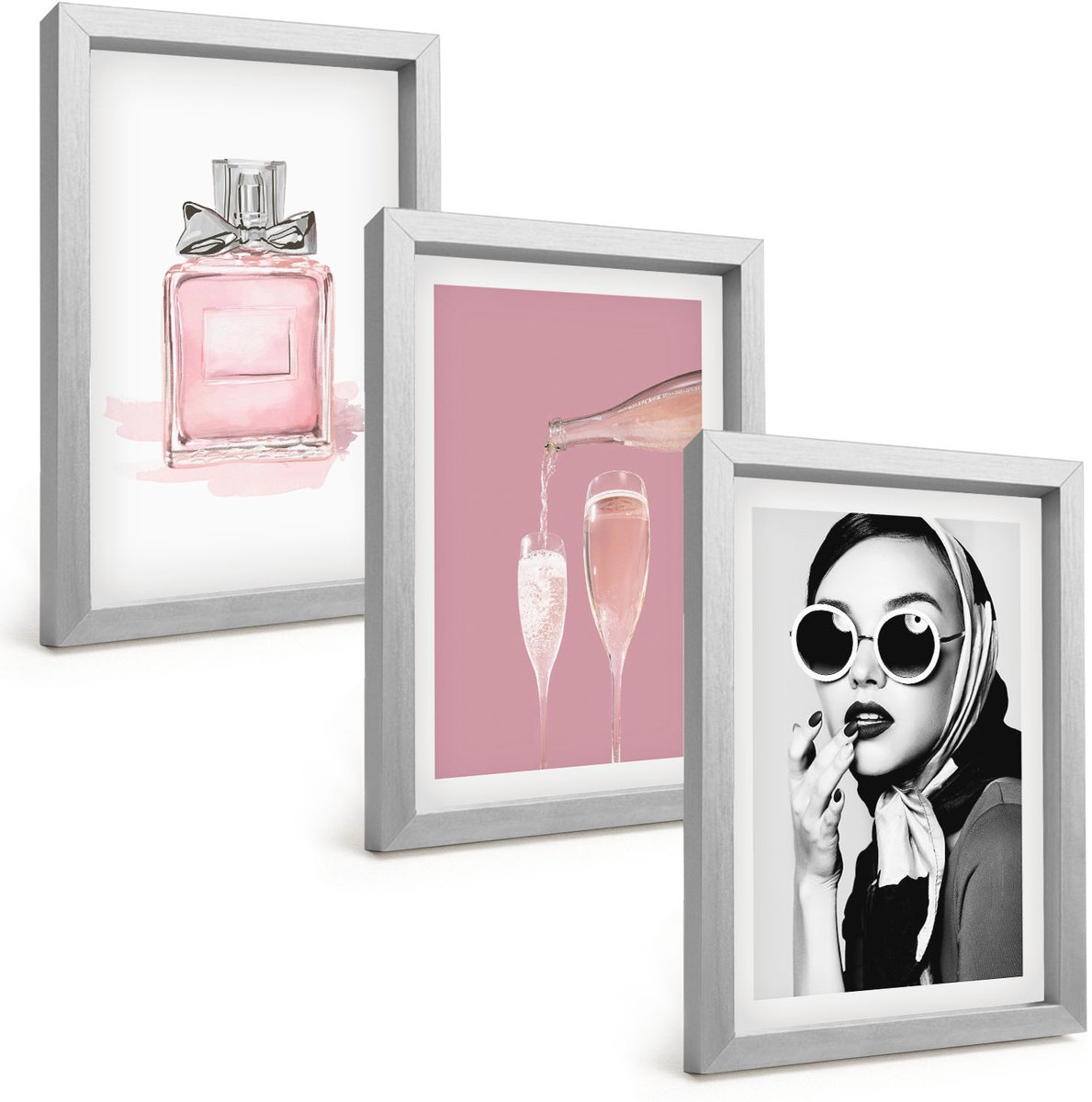 Tulup 4-Delige Schilderij Set - Stijlvolle vrouwelijke accessoires in roze tinten - 20 x 30 cm - Muurdecoratie - Schilderijen Set - Woonkamer - Moderne Wanddecoratie