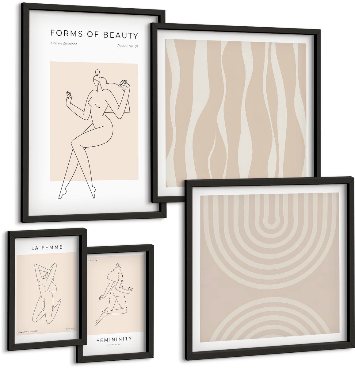 Tulup 4-Delige Schilderij Set - Minimalistische vormen van schoonheid in een moderne stijl. - 50 x 50 cm, 20 x 30 cm en 40 x 60 cm - Moderne Wanddecoratie - Slaapkamer - Interieur Decoratie