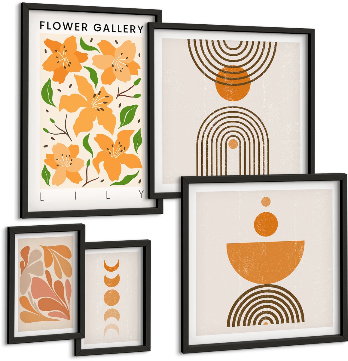 Tulup 4-Delige Schilderij Set - Stijlvolle afbeeldingen met bloemen en geometrische patronen - 50 x 50 cm, 20 x 30 cm en 40 x 60 cm - Stijlvolle Muurdecoratie - Kantoor