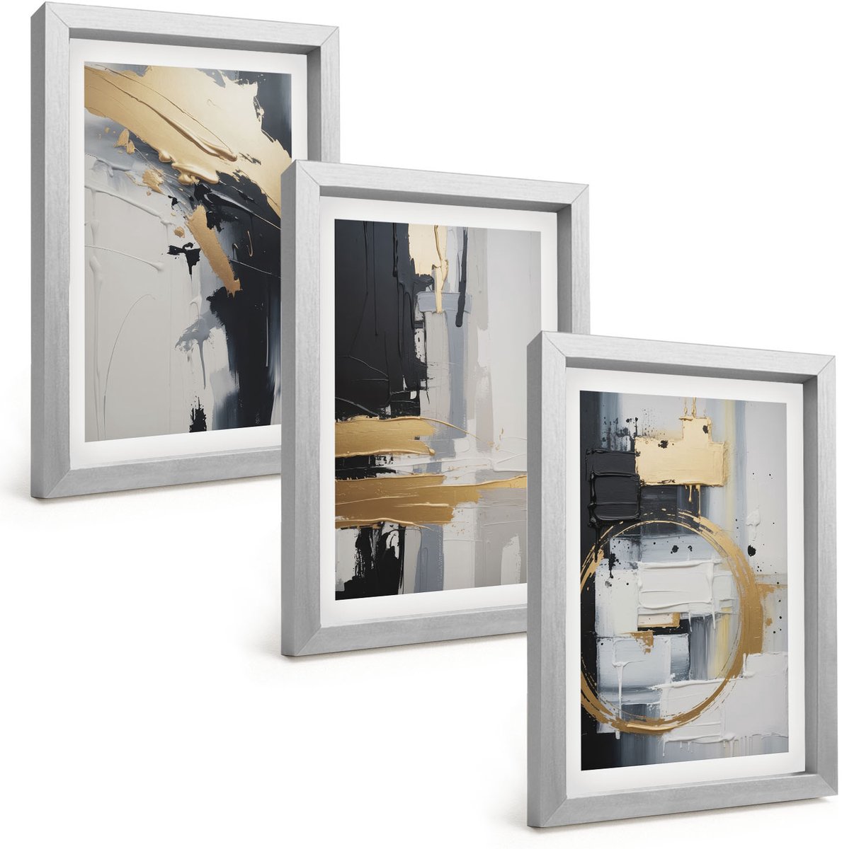 Tulup 4-Delige Schilderij Set - Abstracte schilderijen in zwart-wit - 20 x 30 cm - Decoratieve Muurdecoratie - Slaapkamer - Moderne Wanddecoratie