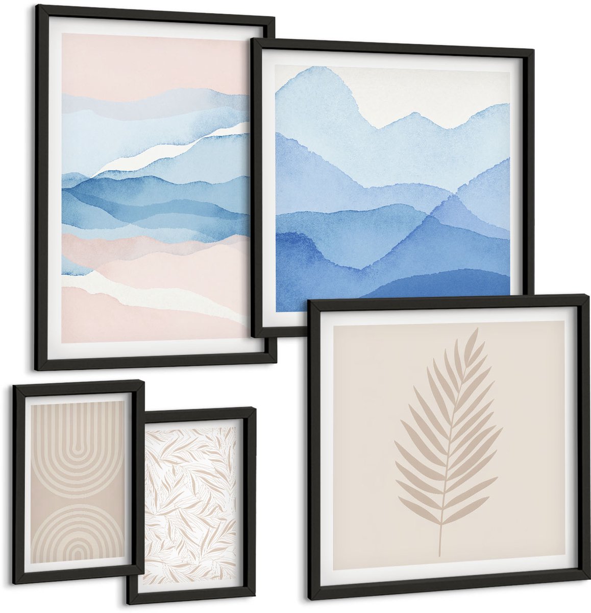 Tulup 4-Delige Schilderij Set - Abstracte landschappen in pasteltinten met bladeren - 50 x 50 cm, 20 x 30 cm en 40 x 60 cm - Muurdecoratie - Decoratieve Schilderijen - Wohnzimmer - Interieur Decoratie
