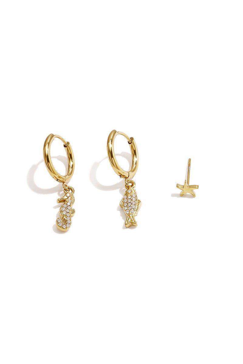 Mylin - Oorbellen Set met Vismotief - Zirkonium - Stainless Steel - - Goudkleur