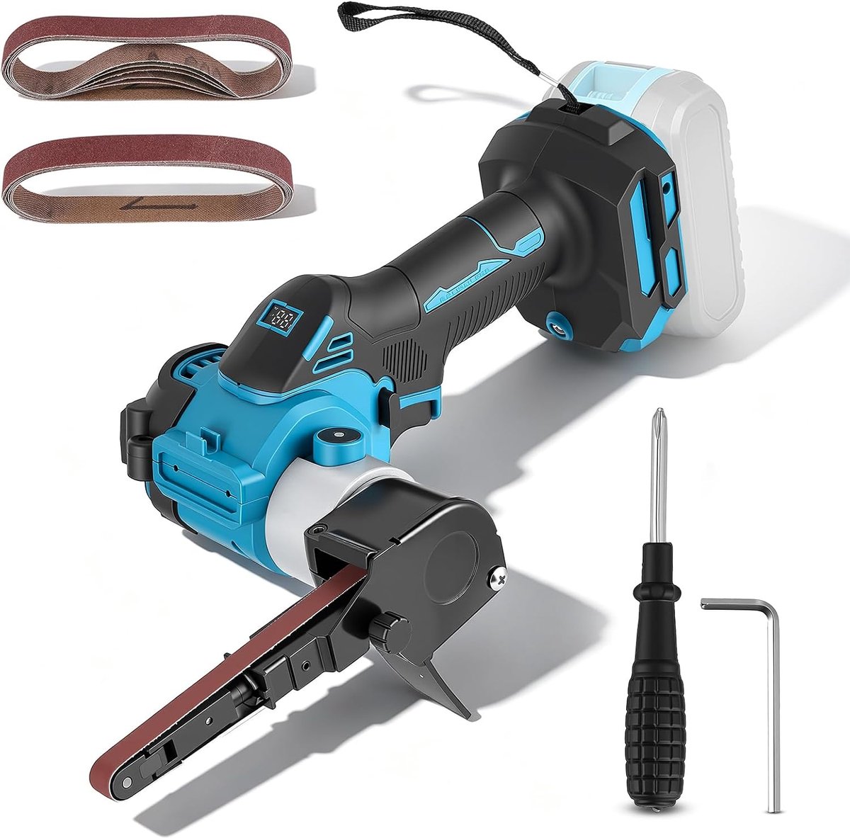 Cordless Belt Sander Compatible with 18 V, Brushless Battery Belt File with Sanding Belts, 6 Speeds (without Battery) - ShopVlot