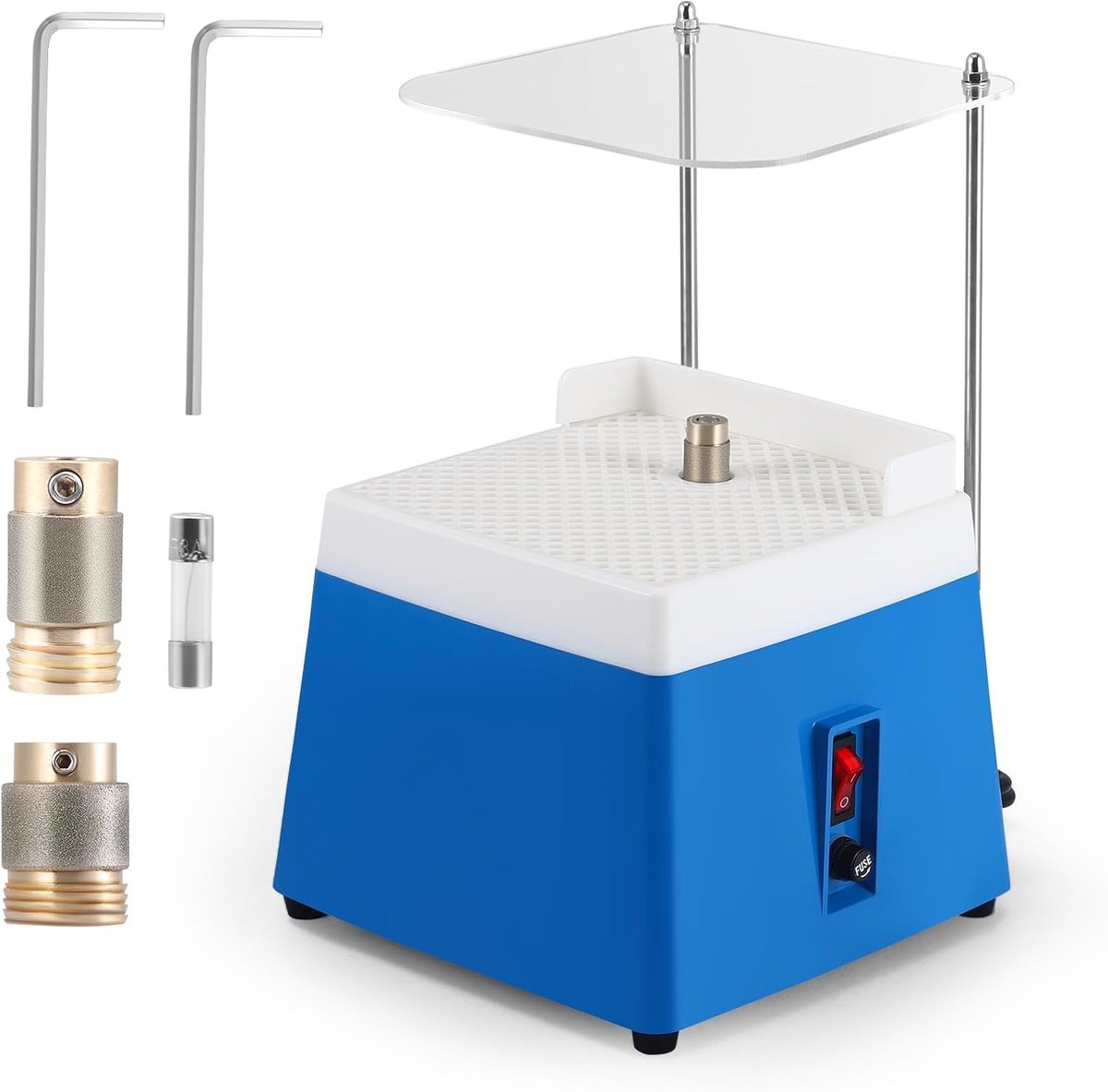 Glass Sharpener, 65 W, Automatic Glass Sander with 2 Diamond Grinding Bits (5/8 Inch & 1 Inch), Acrylic Splash Guard - ShopVlot
