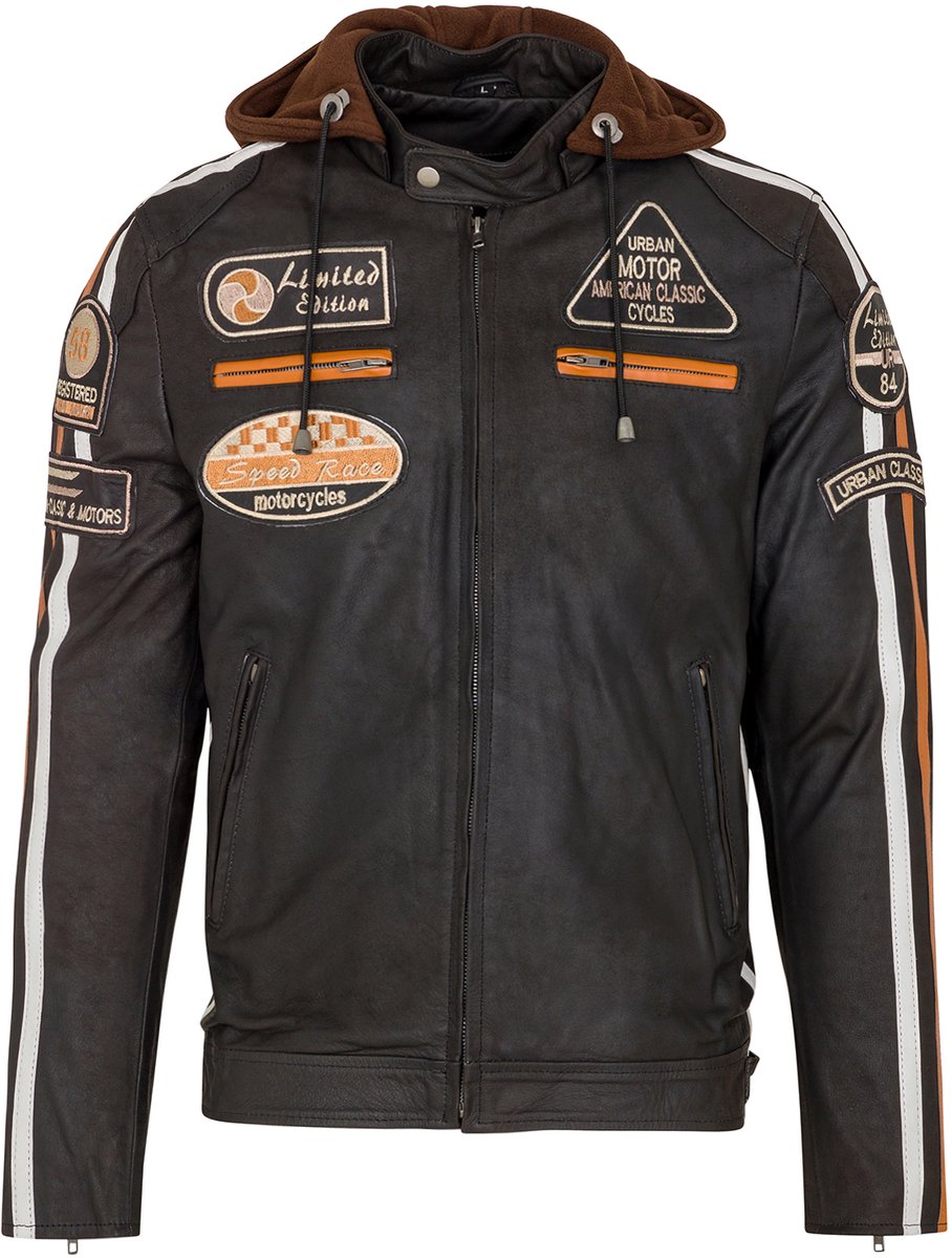 Urban Leather Fifty Eight Leren Motorjas Heren - Donkerbruin - Maat 4XL