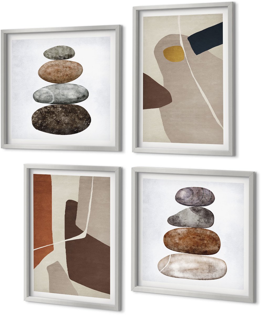 Coloray 4-Delige Schilderij Set - Abstracte boho-schildervormen in moderne stijl - 40 x 40 cm en 40 x 60 cm - Moderne Wanddecoratie - Slaapkamer - Muurdecoratie