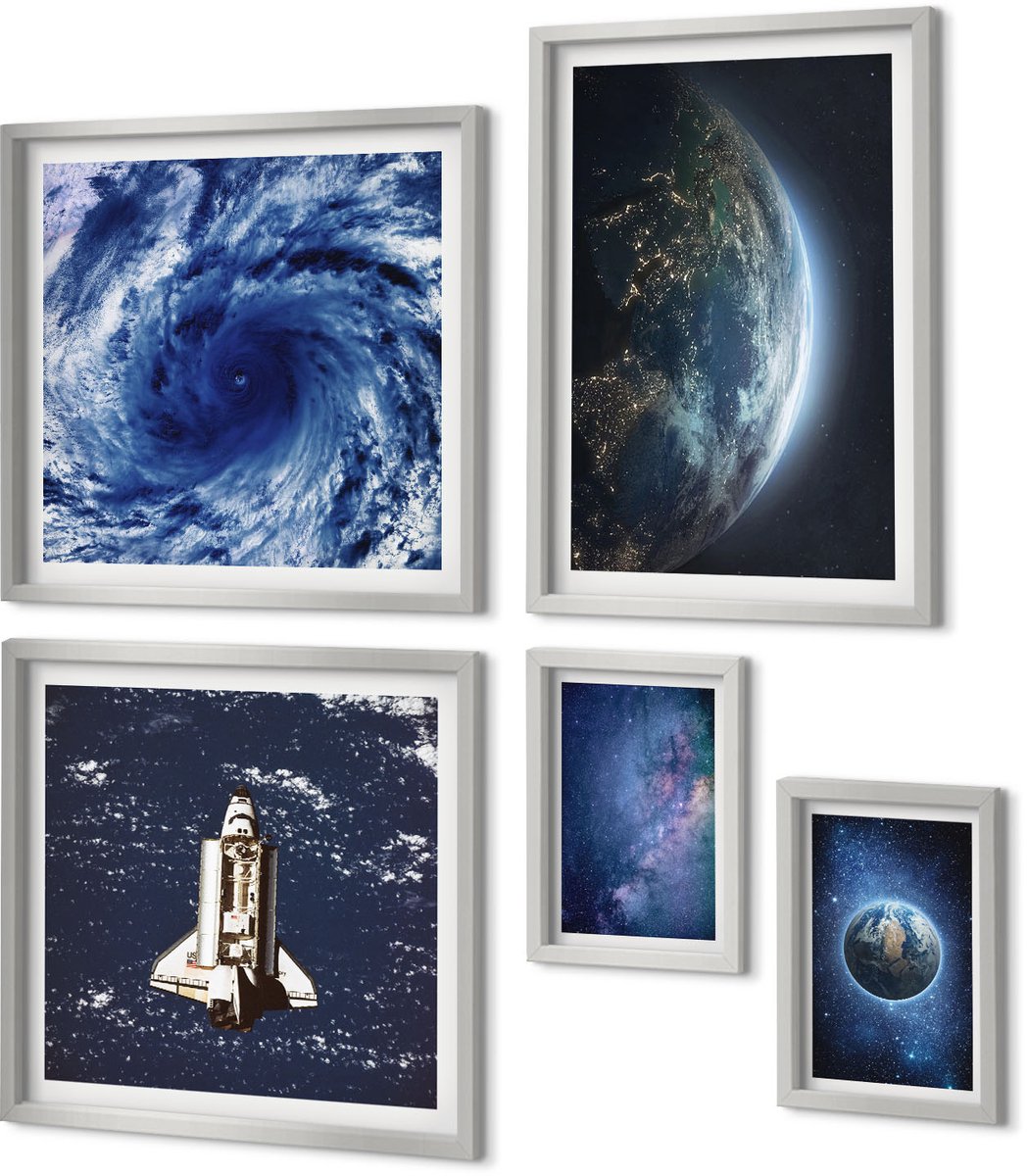 Coloray 5-Delige Schilderij Set - Aarde In Een Ruimtestorm En Sterrenstelsel - 20 x 30 cm - Decoratieve Muurdecoratie - Slaapkamer - Decoratieve Schilderijen