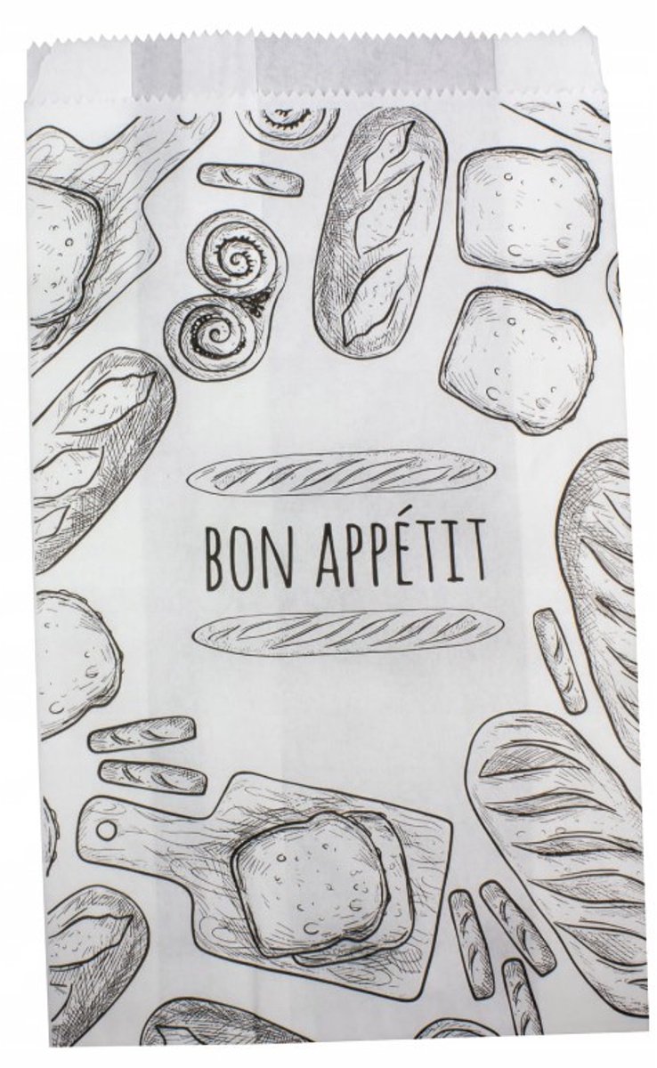 Papieren zakken 15x25 cm 'Bon Appétit' wit - 25 stuks
