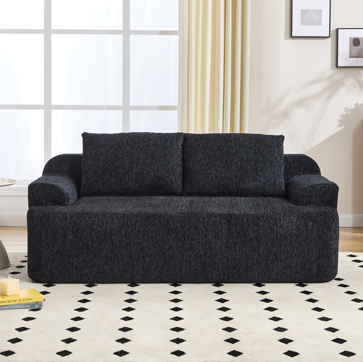 DESMIU Sofa - 2-Zits Slaapbank - Modulair En Zacht - Voor Woonkamer, Slaapkamer En Logeerkamer - Stof - Zwart