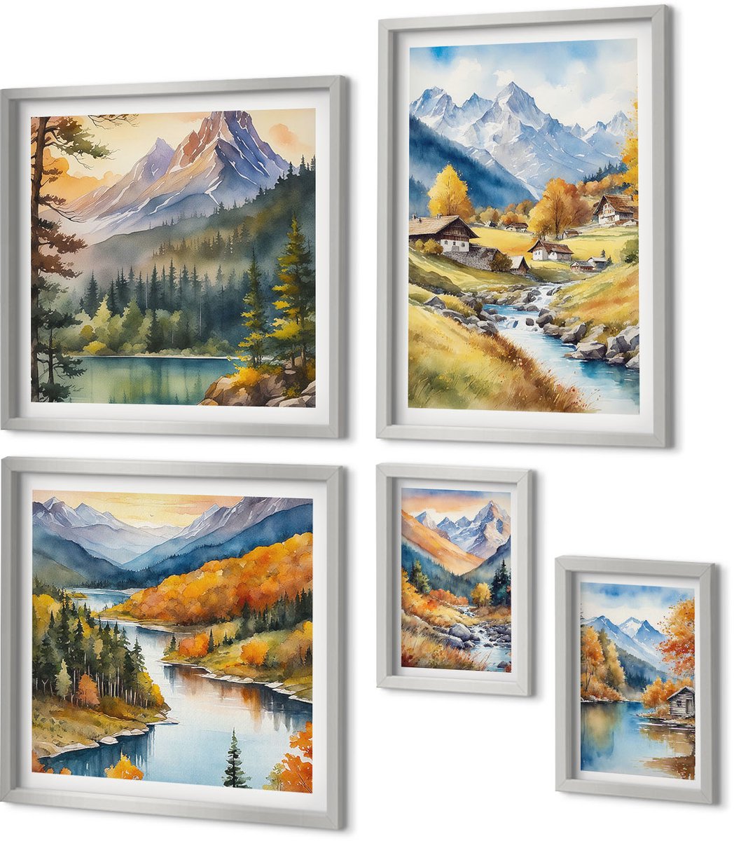 Coloray 5-Delige Schilderij Set - Retro Stadsgezichten Van Parijs, Londen En Frankrijk - 20 x 30 cm - Stijlvolle Wanddecoratie - Interieur