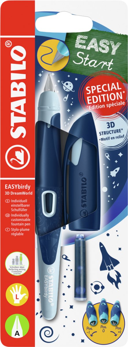 STABILO EASYbirdy 3D DreamWorld - Ergonomische Vulpen - Blauw - A Punt Voor Linkshandigen