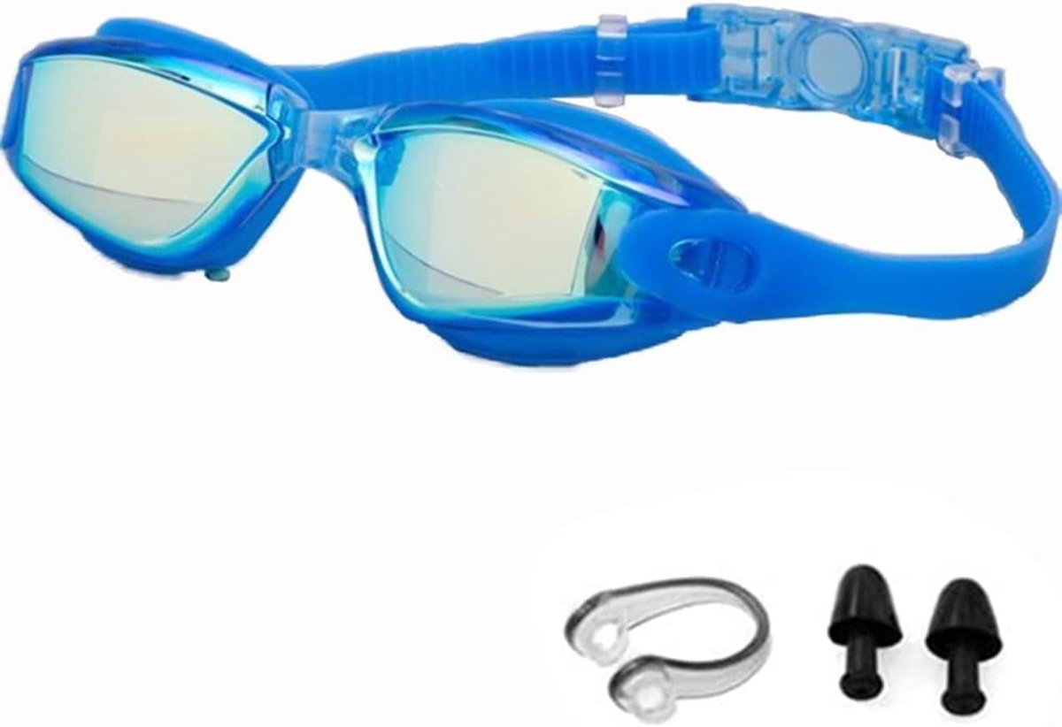 Zwembril - Blauw - Siliconen en Polycarbonaat - Verstelbare Zwembril voor Volwassenen en Kinderen