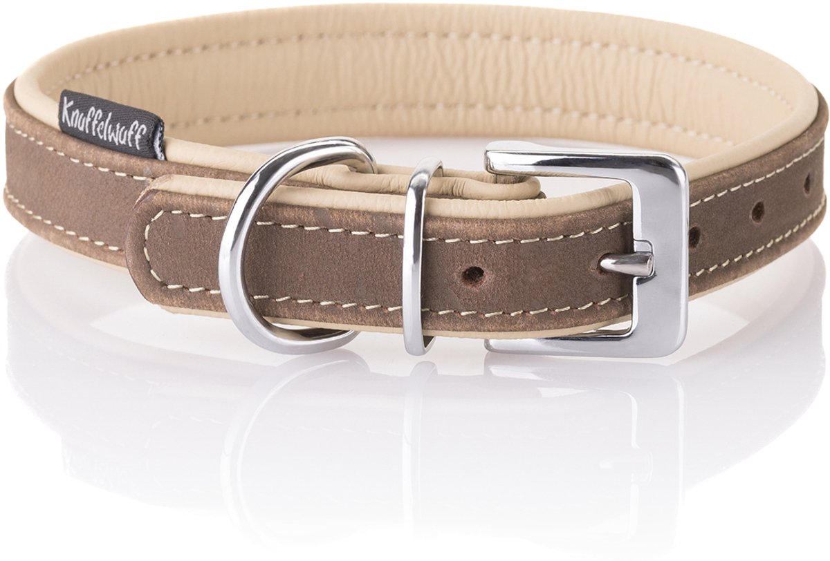 Knuffelwuff zachte nubuck echt lederen hondenriem Orlando bruin/beige 24-30cm, 1,5cm