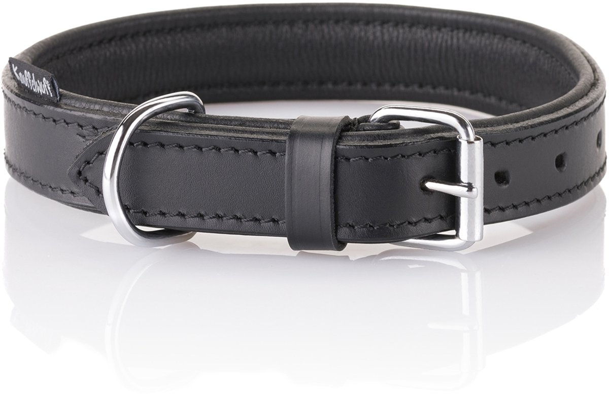 Knuffelwuff zachte echt lederen hondenhalsband Ticino, zwart, 19-25cm