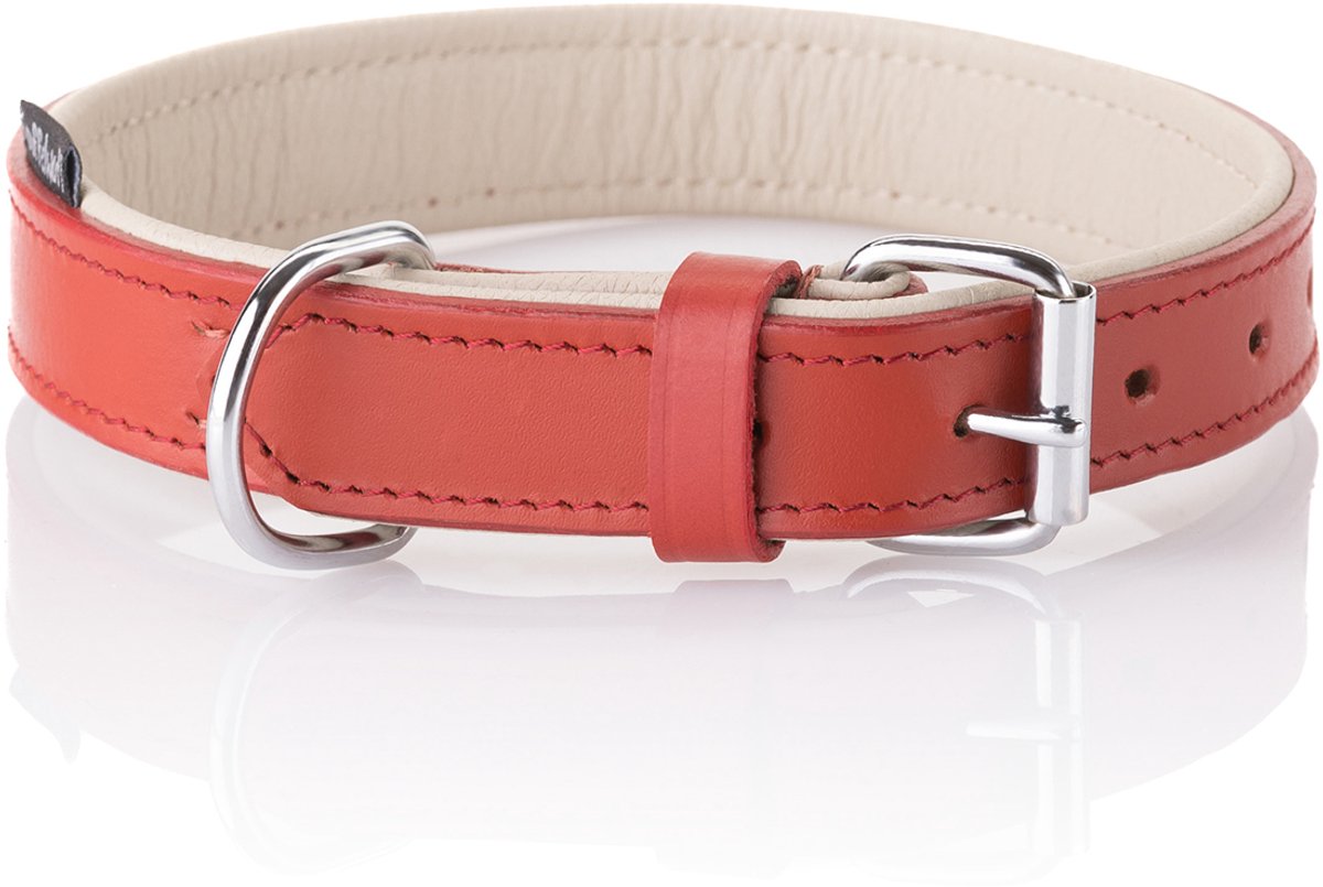 Knuffelwuff zachte echt lederen hondenhalsband Ticino, rood, 46-56cm