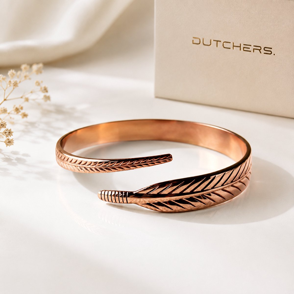 Dutchers® Koperen Armband Dames – 100% Puur Koper – Elegant Bladmotief – Verstelbare Boho Armband – Zonder Plating – Stijlvol Sieraad & Cadeau voor Haar