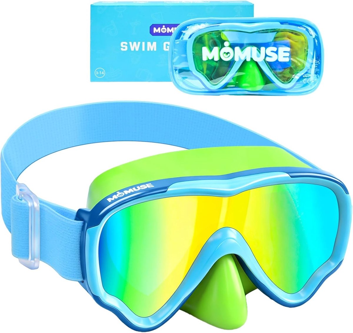Zwembril - Blauw - 3D Neuskap - Anti-condens Zwembril met UV-bescherming voor Kinderen 3-14 Jaar