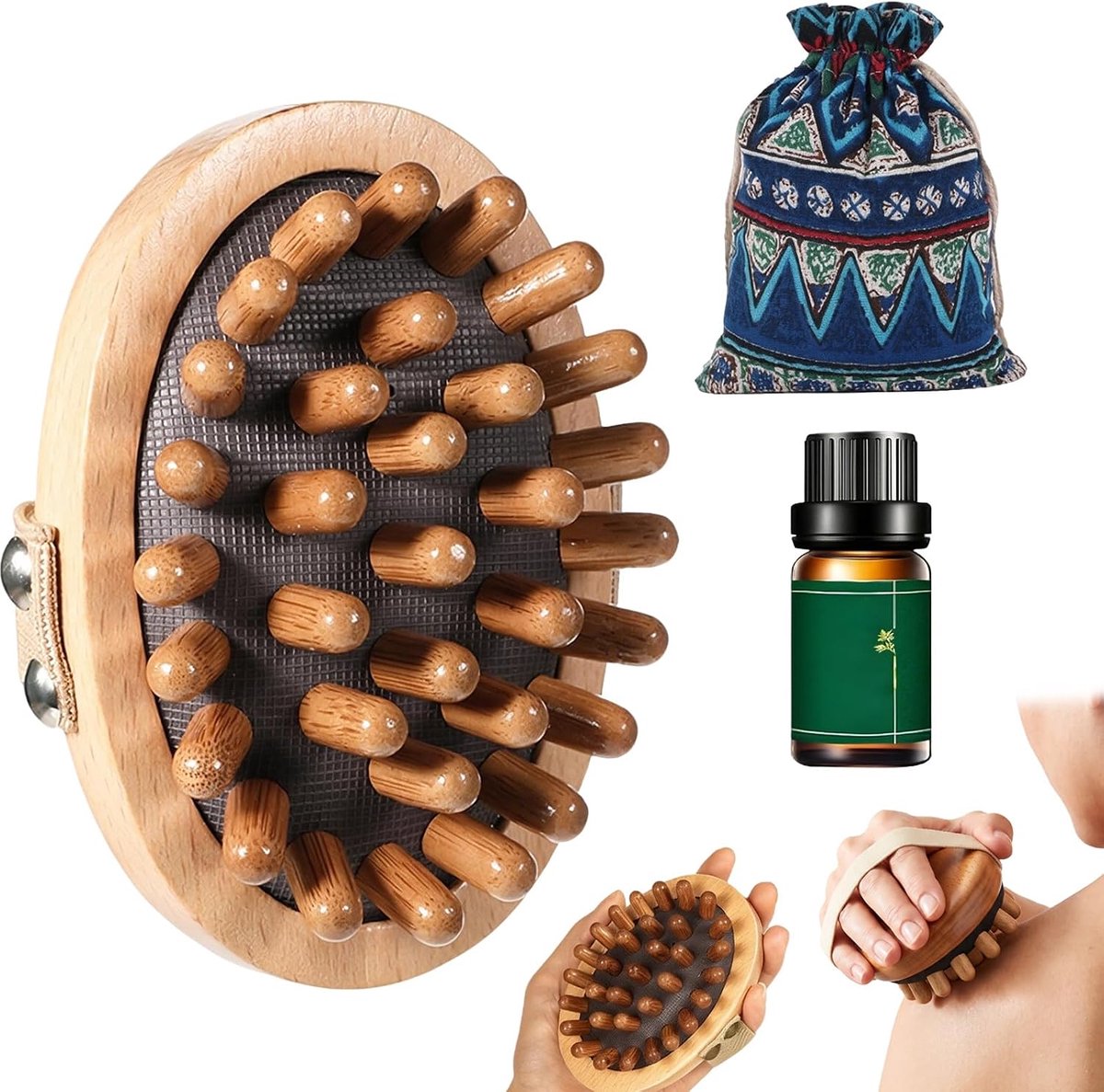 Massageborstel voor hoofdhuid - Houten materiaal - Inclusief etherische olie - Ontspannende massageervaring - ShopVlot