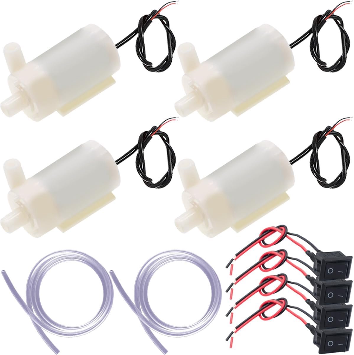 4pcs DC 3-5V Mini Water Pump, Micro Amphibian Submersible Motor with Flexible Water Hose (1 Metres), Switch, for - ShopVlot