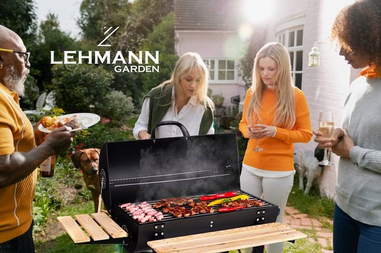 Lehmann Nevada Koolgrill met Deksel, 2 Rvs Roosters & Zijvakken — afbeelding 4