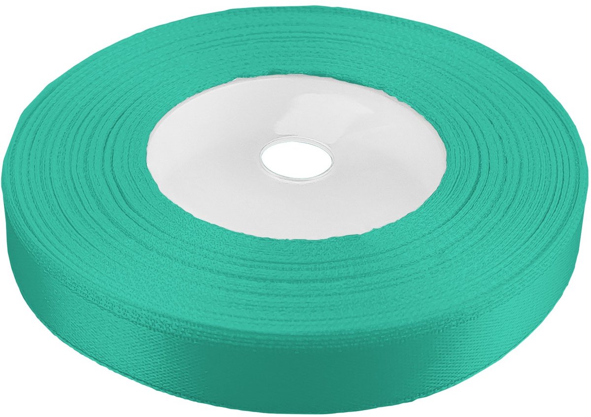 Merkloze satijnen lint, 12mm breed, zeegroen, 32 meter
