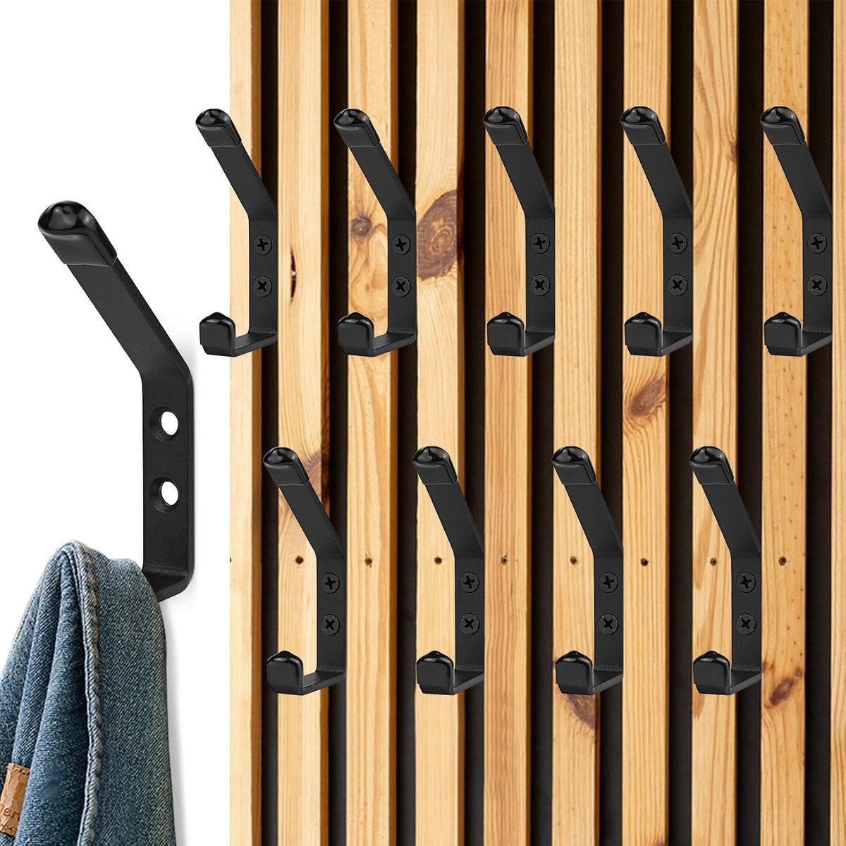 Acoustic panel hooks 10 stuks - aluminium - dubbel hangoptie - ideaal voor jassen en accessoires - ShopVlot
