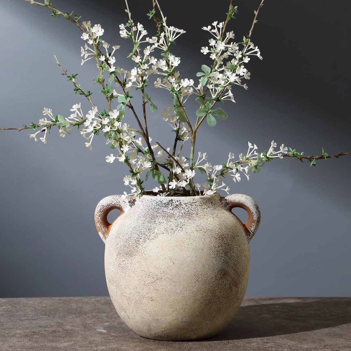 Ceramic Flower Vase with Handles, Decorative Terracotta Vase, Rustic Vases for Home Decor, Farmhouse Vintage Vases for - ShopVlot