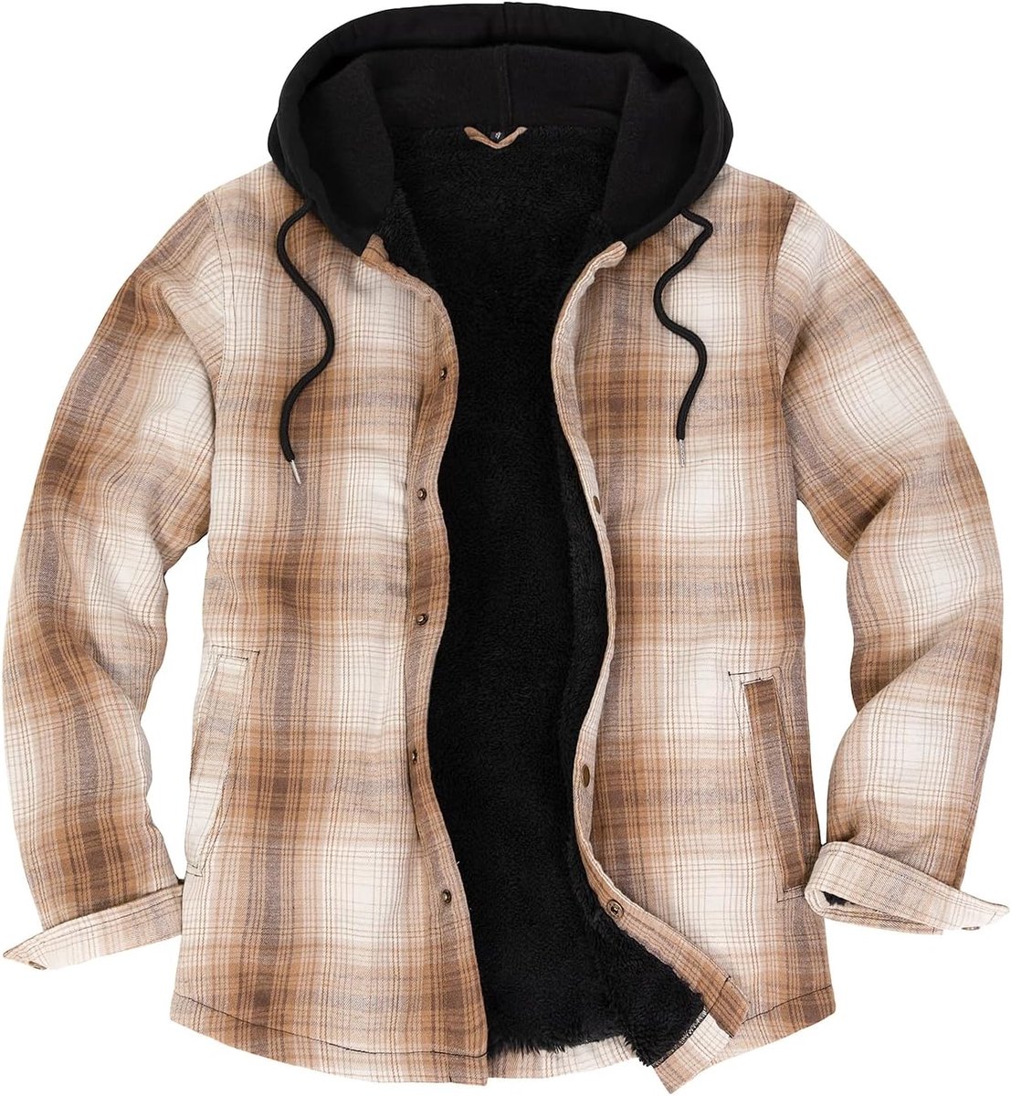 ZENTHACE Herpa Lining, Flannel Shirt Jacket, Button Down Button Placket Winter Plaid with Hood - ShopVlot