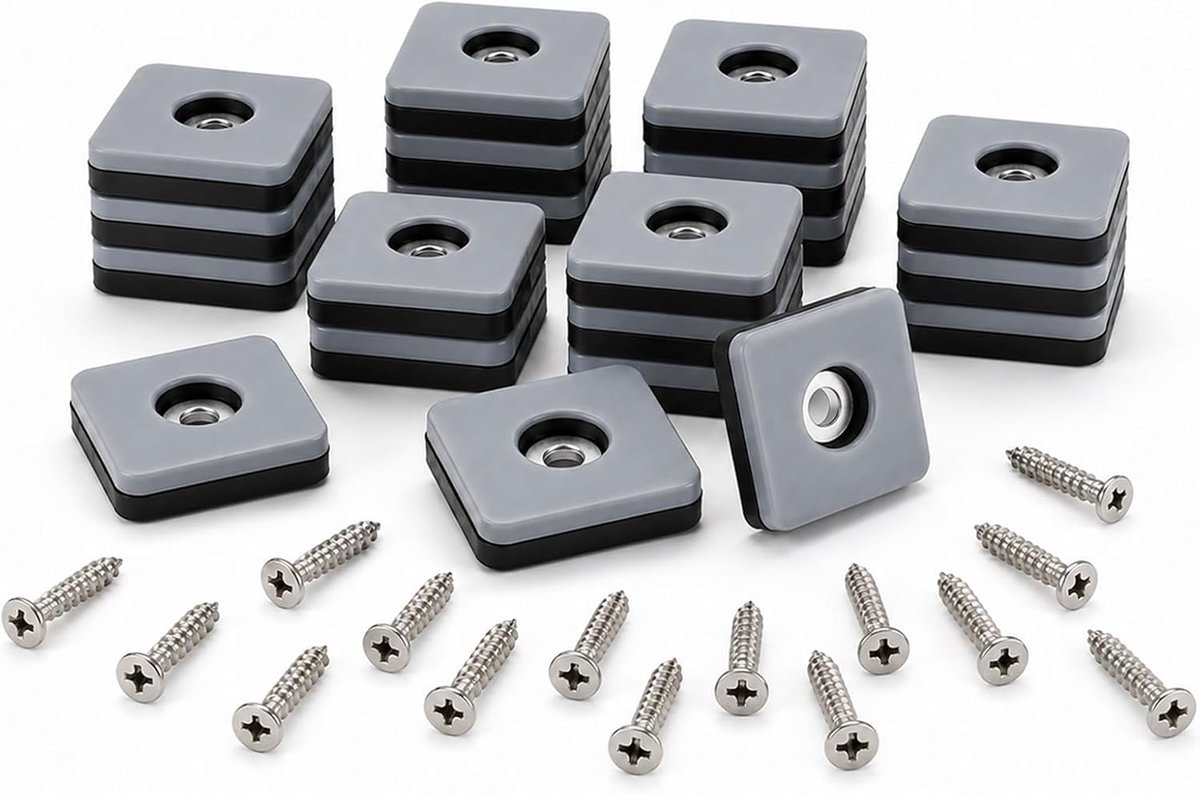 36 stuks PTFE meubelglijders schroefbaar 25 mm vierkant met schroeven - ShopVlot