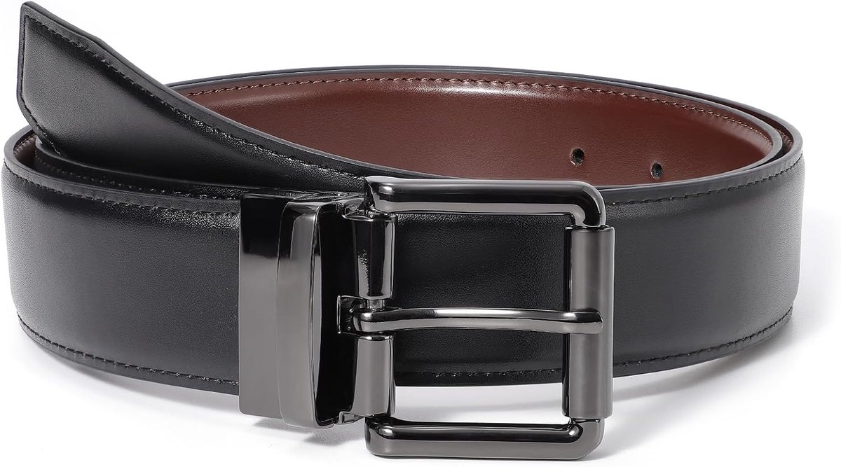 LEACOOLKEY Reversible belt leather belt men's belt work leisure belt two-in-one belt double-sided men's belt - ShopVlot