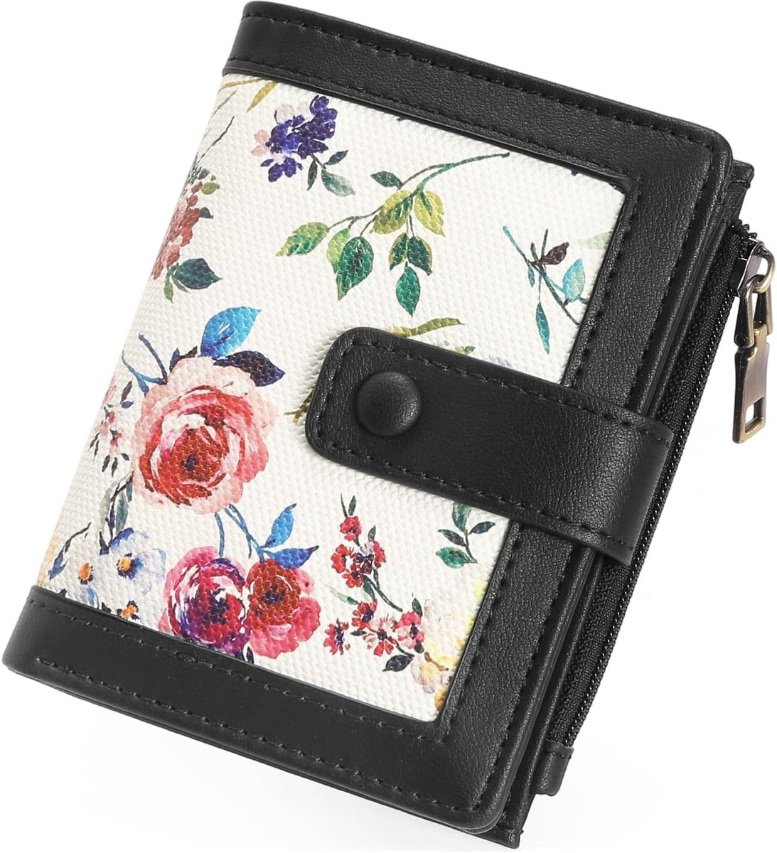 GOIACII Ladies Purses Leather Small Bifold Compact Flower Pattern Ladies Wallets RFID Blocking Card Wallet, Black - ShopVlot