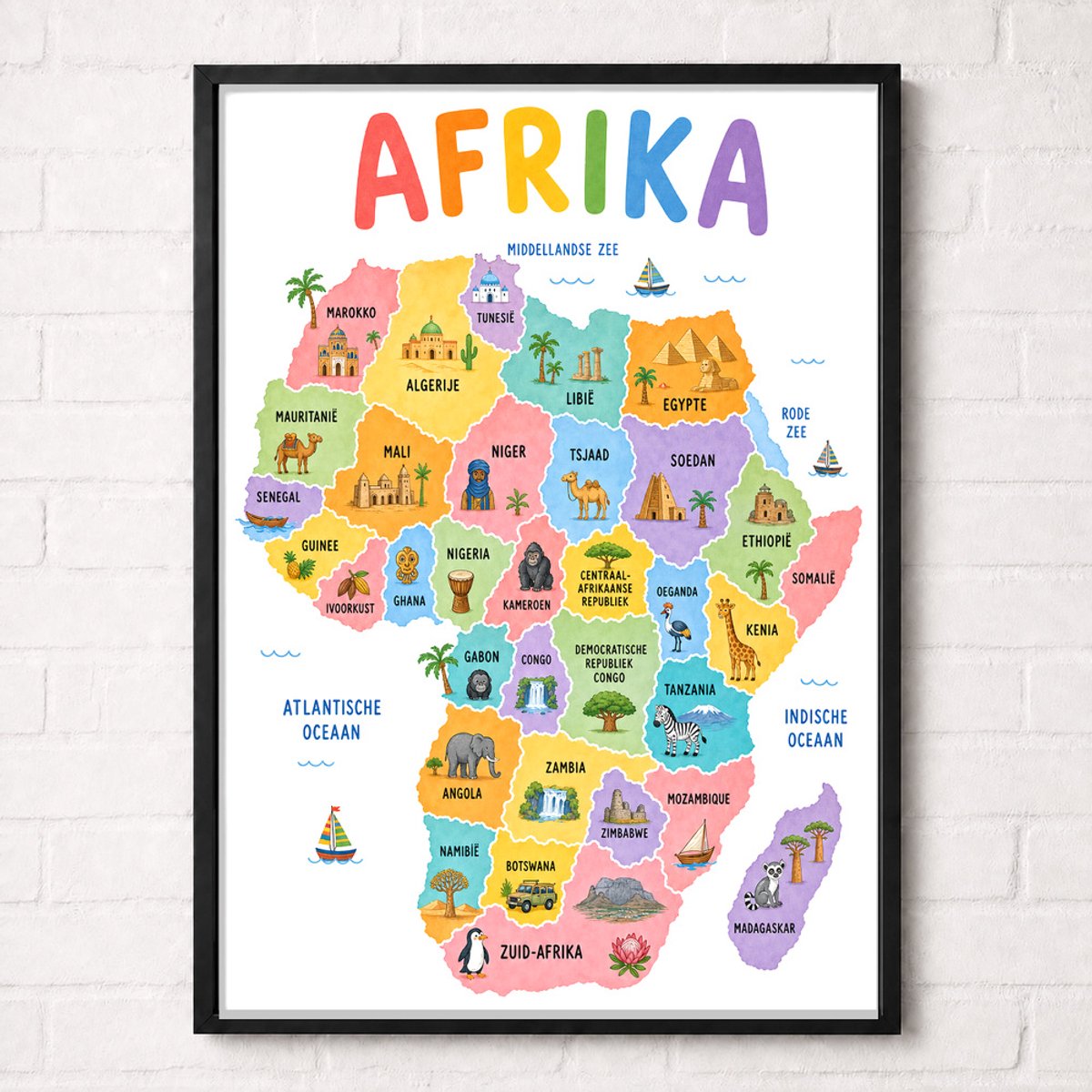 Afrika Educatieve Poster voor Kinderen - Leren - groep 4 t/m 8 (7-12 jaar) - A1+ 61 x 91,5 cm