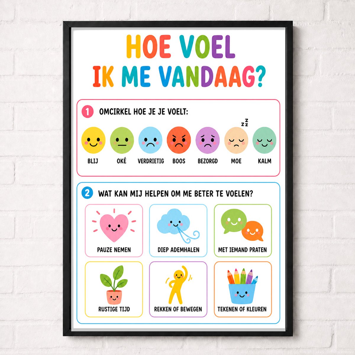 Hoe Voel Ik Mij Vandaag Educatieve Poster voor Kinderen - Leren - groep 1 t/m 6 (4-10 jaar) - A1+ 61 x 91,5 cm