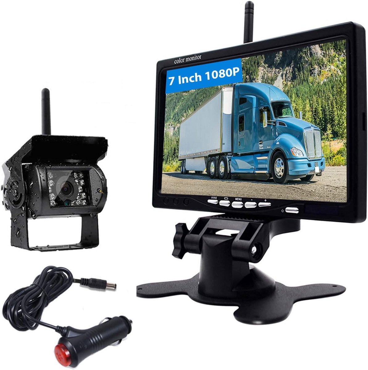 Podofo Wireless HD Rear View Camera Kit with 7" LCD Car Monitor Waterproof Rear View Camera + Car Charger for Truck - ShopVlot