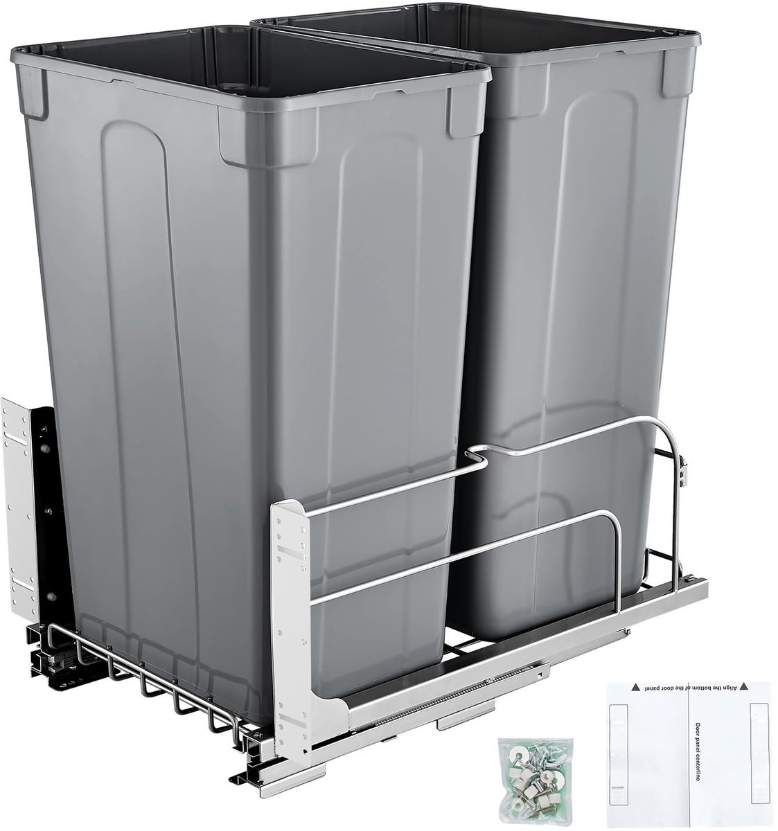 VEVOR Uittrekbare afvalemmer, 56,8 l x 2, dubbele container voor keukenafval, afvalscheiding, met deurkit en gedempte - ShopVlot