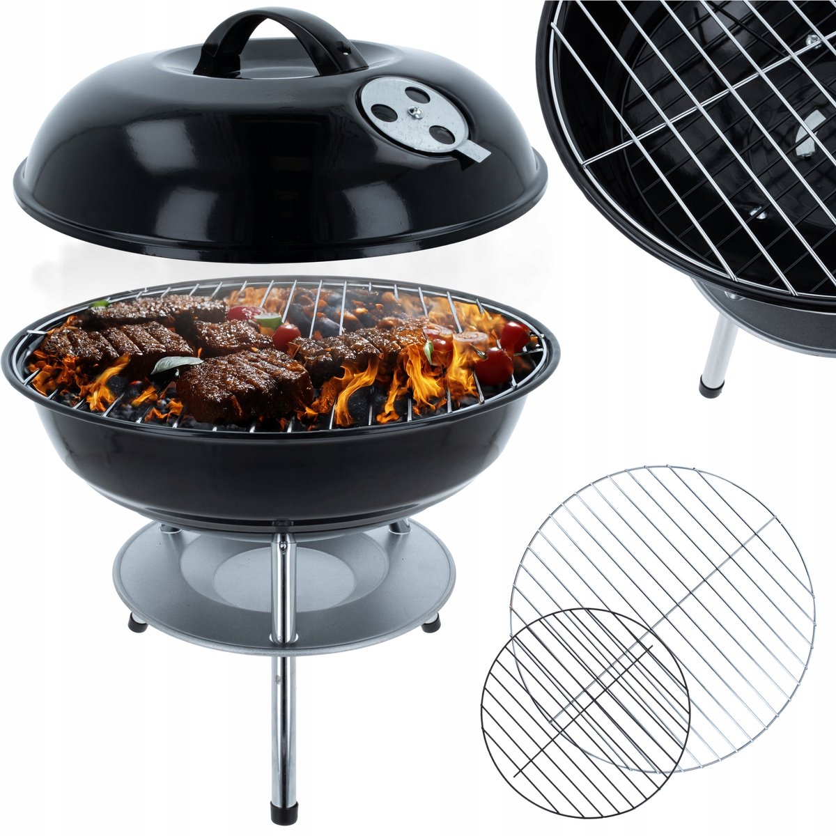 Velio Koolgrill met Chromen Rooster en Deksel - Compact & Draagbaar