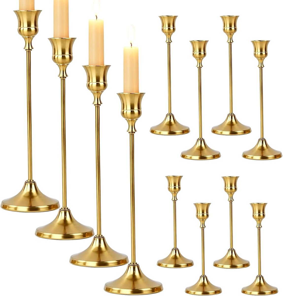 Kandelaars, 12 stuks, goudkleurig, voor kaarsen van 2 cm dik - ShopVlot