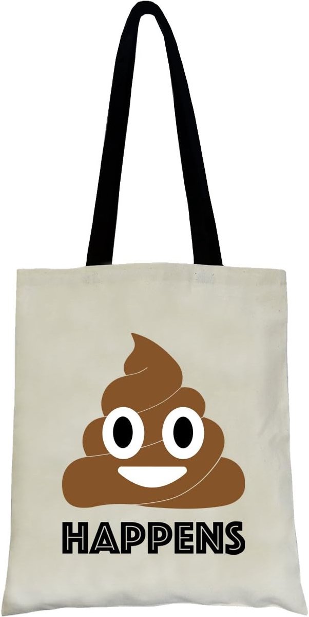 PREMYO Jute bag nature with saying and funny motif. Fabric bag with print Emoji Kackhaufen. Cotton bag printed funny. - ShopVlot