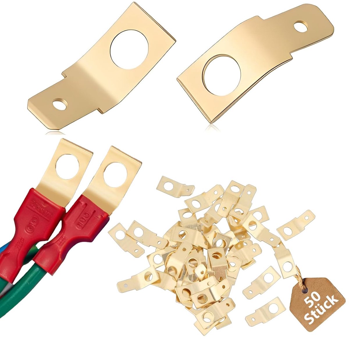 50pcs Solder Free Cable Connectors, Cable Lugs Flat Plugs for Vehicles, M4 Flat Plugs Brass, Cable Lug, Non-Insulated - ShopVlot