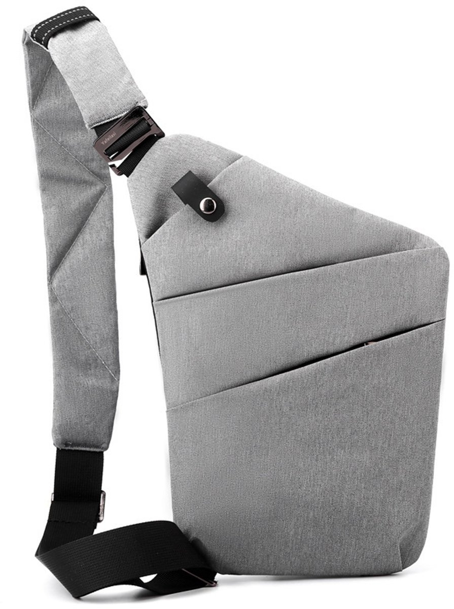 Veilige Schoudertas met Anti-Diefstal Functie - Waterdichte Crossbody Bag-schoudertas met grote capaciteit-Stijlvolle reistassen-Schoudertas links-Lichtgrijs