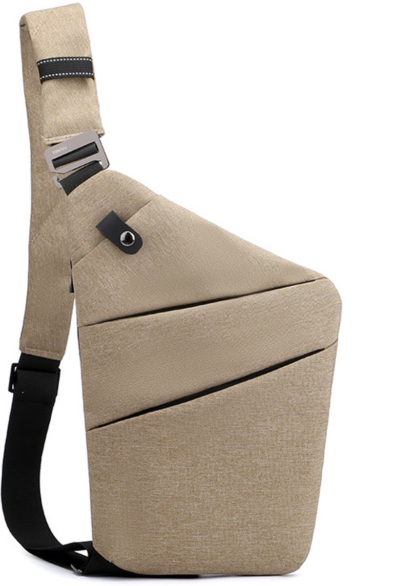 Veilige Schoudertas met Anti-Diefstal Functie - Waterdichte Crossbody Bag-schoudertas met grote capaciteit-Stijlvolle reistassen-Schoudertas links-Khaki