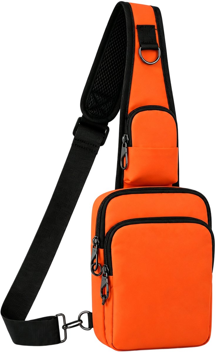 Anti-diefstal schoudertas met RFID-blokkering en ritssluiting Sling borst-crossbodytas, waterdichte schoudertas, crossbody tas en rugzak voor heren en dames, wandelen en buitensporten Reistas Outdoor Wandelen-Oranje-rood