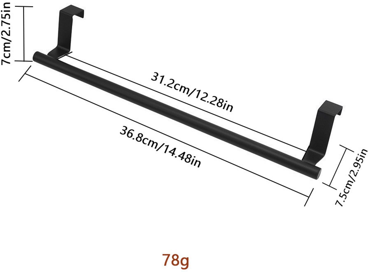 RVS Handdoekrek keukenkastje - zonder boren - alternatief voor handdoekhaakjes-Handdoekhouder-handdoekhouder zonder boren-36.8cm-zwart
